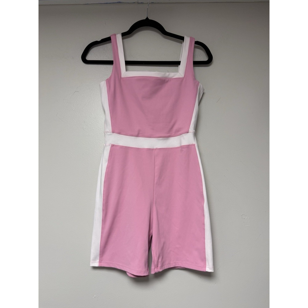 AS Revival Pink White Colorblock Athletic Romper‎ Square Neck Activewear Small